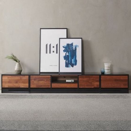 멀바우원목 TV 흑경 거실장 세트 2700