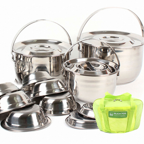 3중바닥 스텐레스 코펠 식기 세트 15p 6-7인용