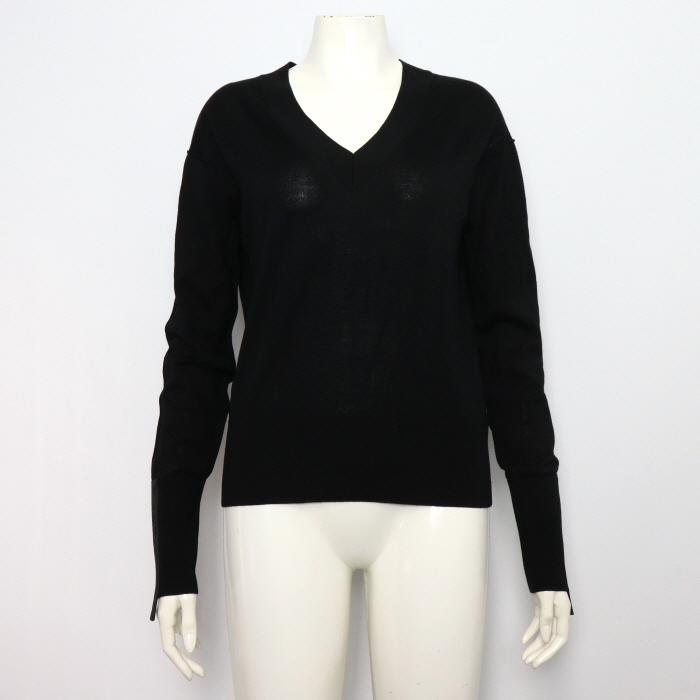 버버리 8021171 블랙 울 실크 브이넥 롱슬리브 이니셜로고 여성 니트 티셔츠aa60280