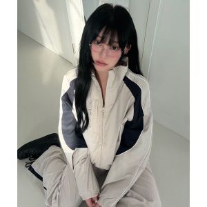 코드그라피 2-WAY 배색 테크 숏 자켓 셋업 (크림)