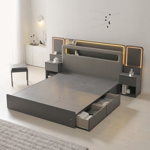 인홈 노벨 LED 3구 볼레일 서랍 침대 Q (7존독립스프링)_이미지