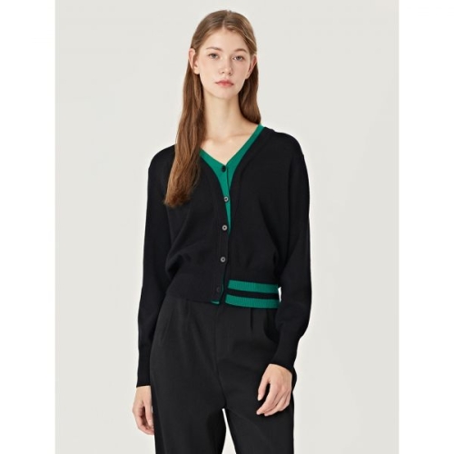 96NY V넥 버튼 레이어드 배색 울 니트 가디건 NO3CK010L0 3080482