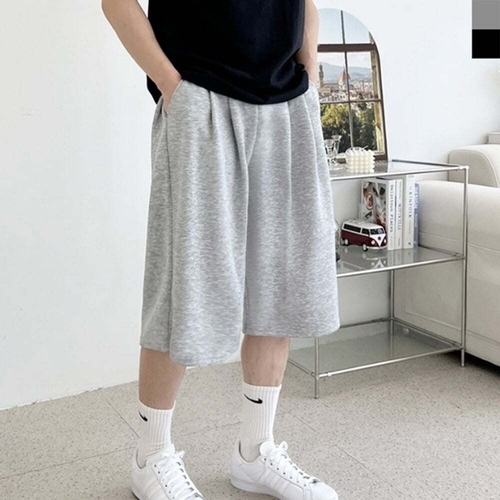 남성 핀턱 와이드 밴딩 하프 팬츠 7부 1P 운동 반바지 WFLQNM0260120