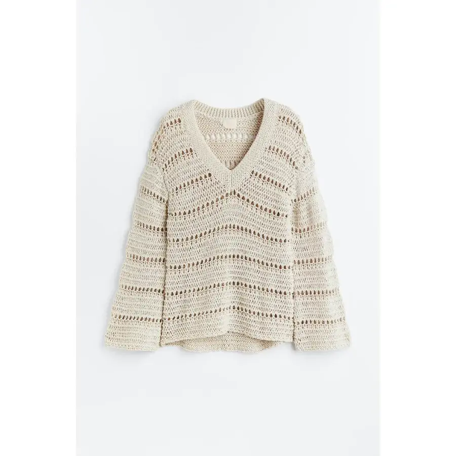 HM 브랜드관 오버사이즈 홀 니트 스웨터 라이트 베이지 1136736001