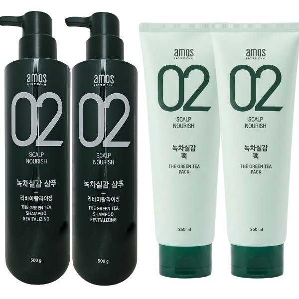 녹차실감 샴푸 리바이탈라이징 500g 2개+녹차실감 팩 250ml 2개 4종세트