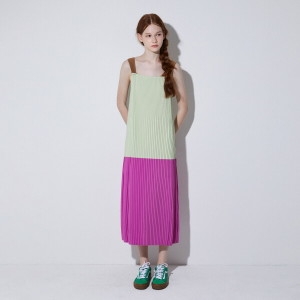 라플리 더블 플리츠 컬러 브로킹 원피스_LPOPM124004