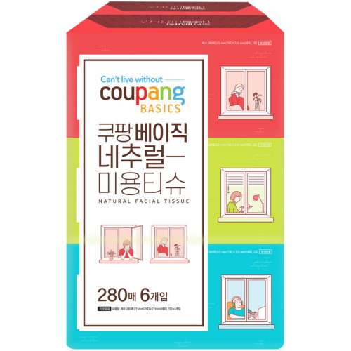 쿠팡 쿠팡베이직 ㅤ네추럴 미용티슈 280매 (6개입) *1팩_이미지