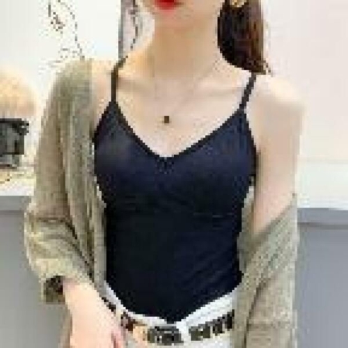 에이치플러스몰 여름 검정색 패드 나시 이쁜 예쁜 끈나시 W6DB827