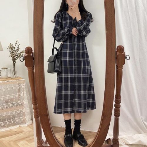 여성 체크 롱원피스 결혼식하객 여행용 10595811