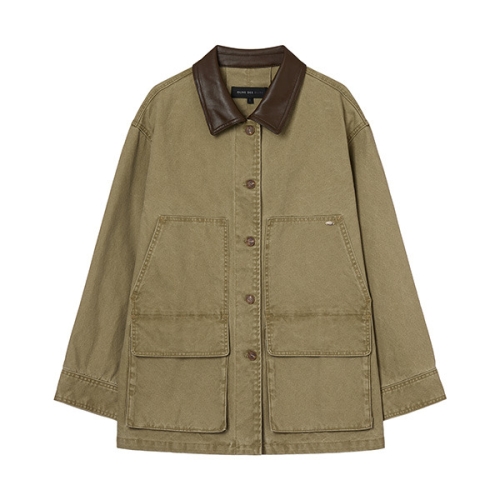 올리브데올리브 여성 카라 가죽 배색 옥스포드 워크자켓 OE5AJ8640_이미지