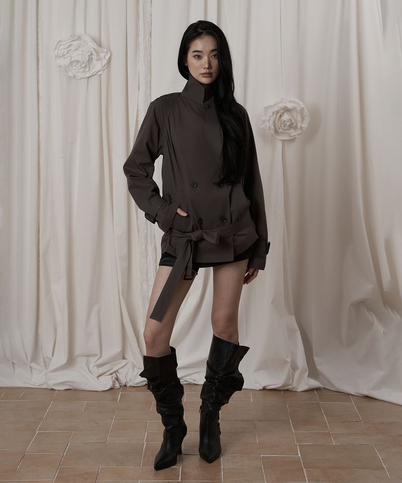 일리오 13일 배송 ILLIO Charcoal Shirring half trench coat 26OT003CC 214086_이미지