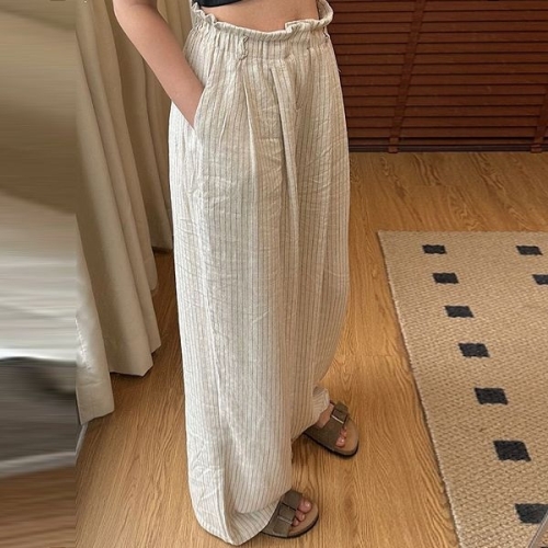 패션라인 BL10179_마시핀턱팬츠/린넨느낌/여자와이드팬츠/밴딩바지/여름룩/내추럴핏_이미지