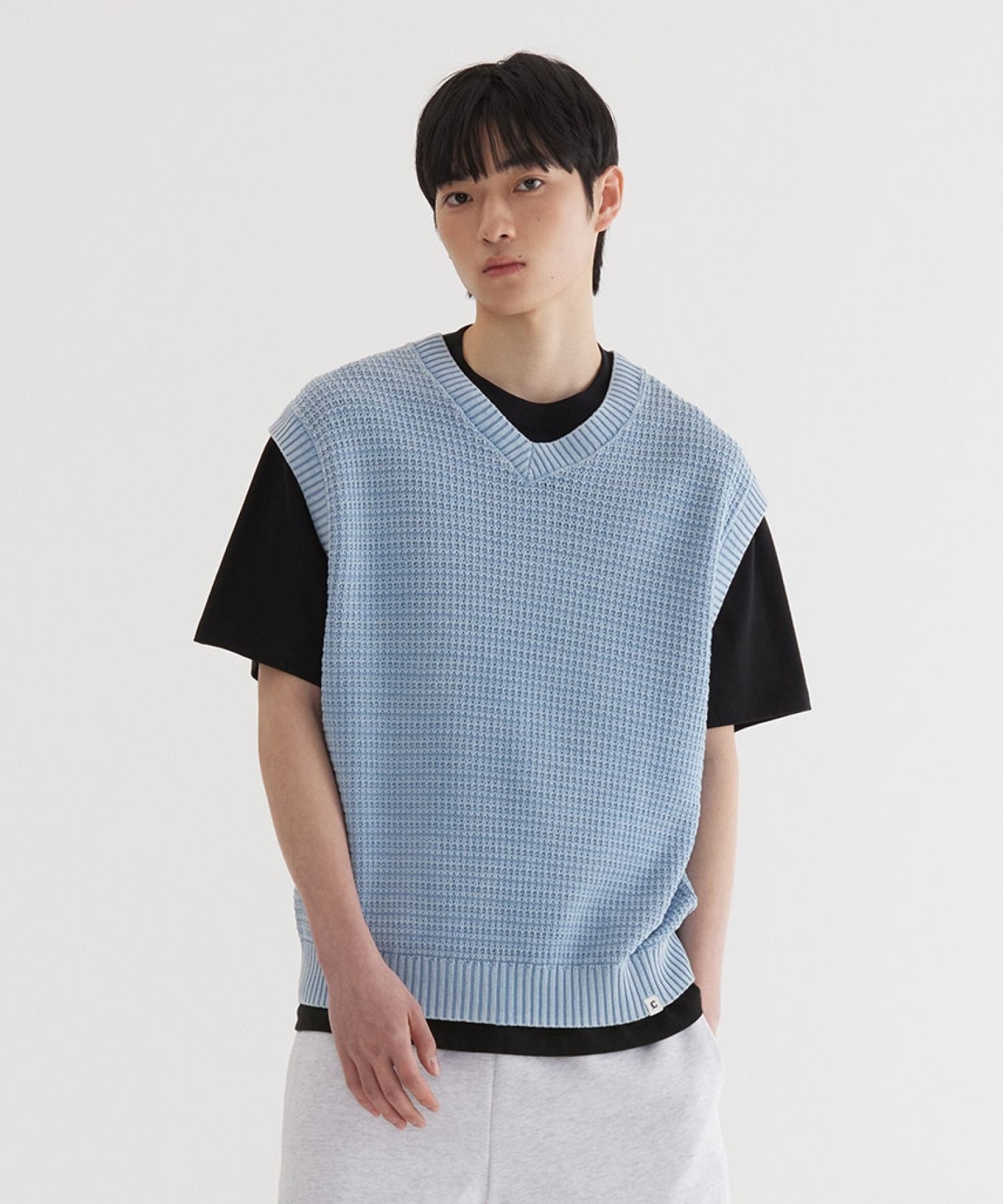 커버낫 스톤 워싱 니트 베스트 Blue 4914496_이미지