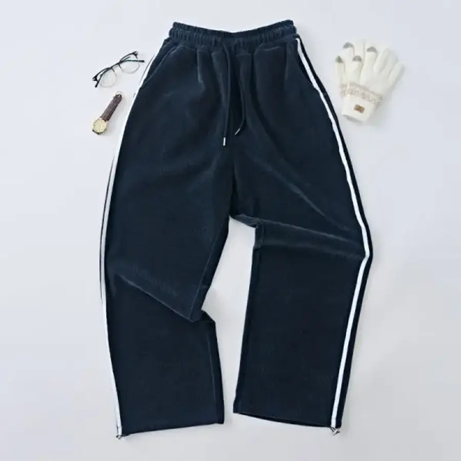 웍스바이 아날로그무드 트랙 세미 벨로아 와이드팬츠 네이비 멀티155807_이미지