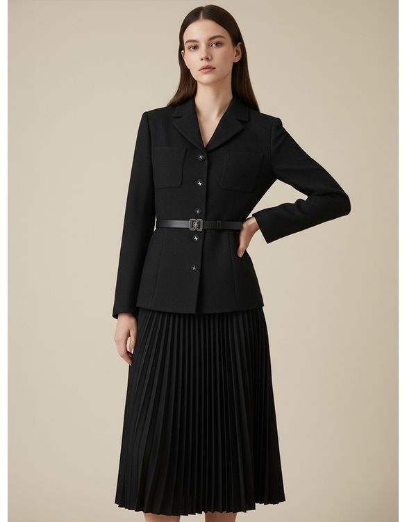 모조에스핀 카라넥 투피스형 플리츠 원피스 BK_S244MSE025