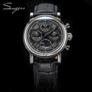 [불명] SUGESS SEAGULL ST1908 크로노 그래프 무브먼트 빈티지 가죽 손목 시계 기계식 59 휠  MOONPHASE_이미지
