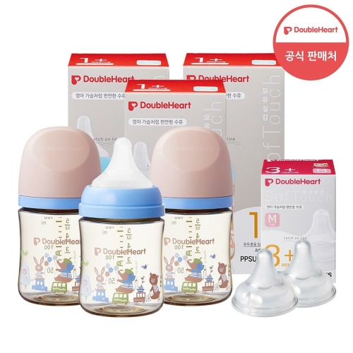 더블하트 모유실감 3세대 PPSU 디어프렌즈 160ml (젖병 3개 + 젖꼭지 2개)_이미지