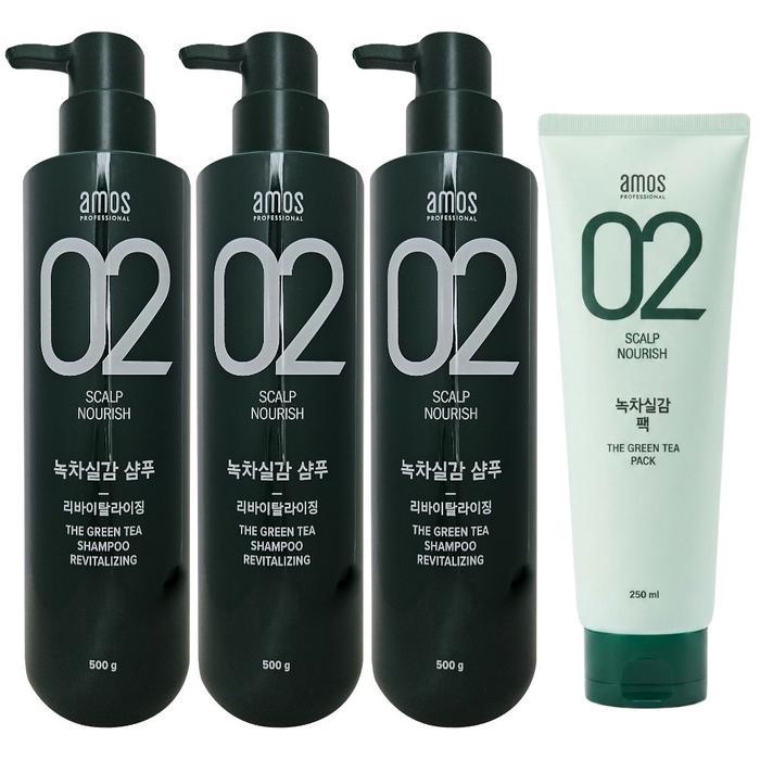 녹차실감 샴푸 리바이탈라이징 500g 3개+녹차실감 팩 250ml 4종세트