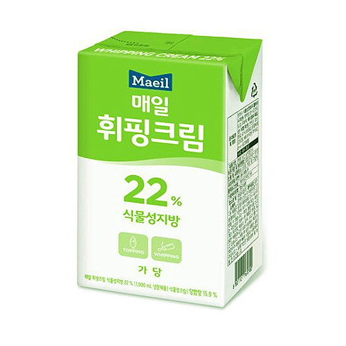 매일유업 22% 식물성지방 가당 휘핑크림 1L이미지입니다. 누르면 해당 게시물로 새창이동합니다.