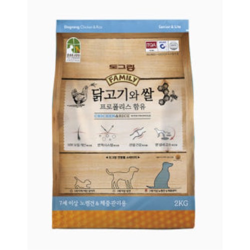 대주펫푸드 도그랑 패밀리 닭고기와 쌀 시니어 라이트 2kg (6개)