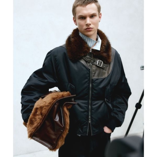 ADSB ANDERSSON BELL FUR COLLAR LEATHER PATCH MA-1 BOMBER awa736uBLAC..