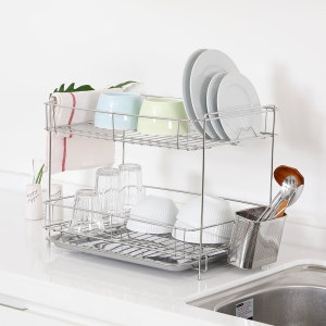 스텐 식기건조대 2단 설거지 물빠짐 식기건조대 그릇정리대 싱크대 컵 선반 특대형 수저통쟁반도
