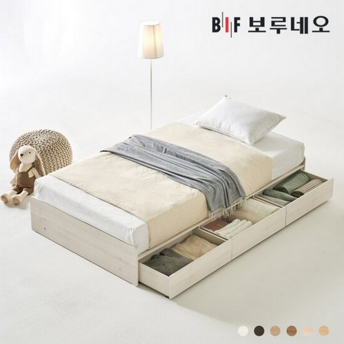  BIF보루네오 그린Po 무헤드 3서랍 수납 침대 SS [매트별도]