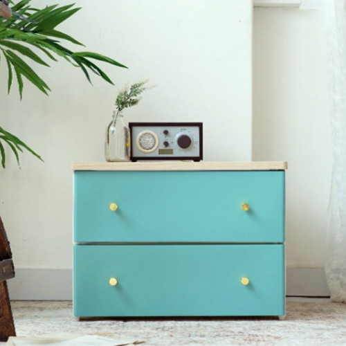 벨르 와이드 우드상판 서랍장 2단 민트