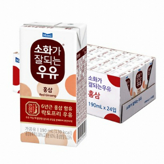 매일유업 소화가 잘되는 우유 홍삼 190ml (24개)_이미지