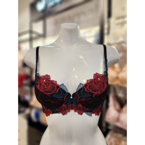 비너스 S와코루 23A/W 광고 리본 로즈 브래지어 WBR2040 -BK_이미지