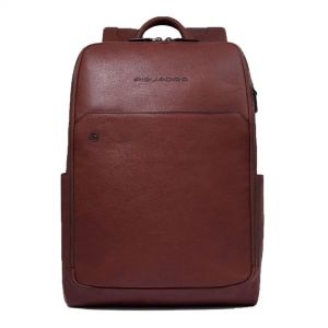 Piquadro 블랙 스퀘어 백팩 와이드 오프닝 15 6인치 타바코 배낭 가방 428098