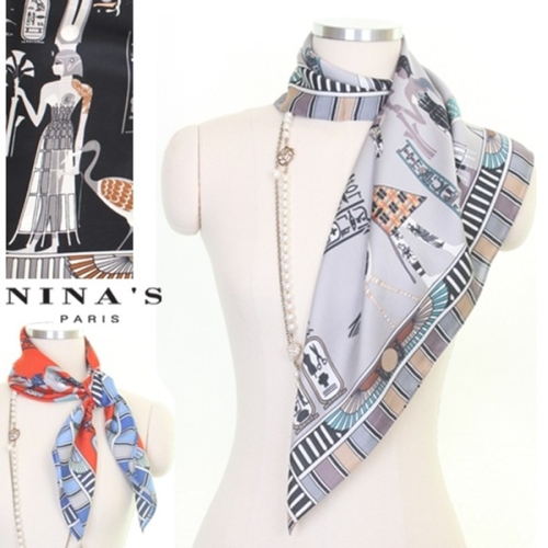  니나스파리 이집트벽화파라오 실키사각스카프 6SH329