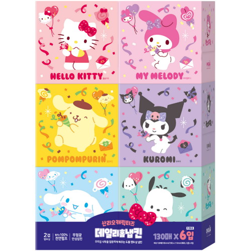 아이티씨 산리오 캐릭터즈 데일리 홈냅킨 130매 (6개) (1팩)