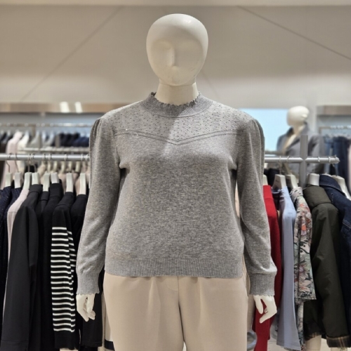 마담포라 반목 큐빅장식 어깨 셔링 니트티 MC1KT604A_s