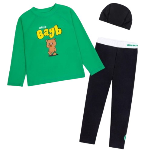 BAY-B 남아 카툰베어 래쉬가드 상하의+수영모 세트_이미지