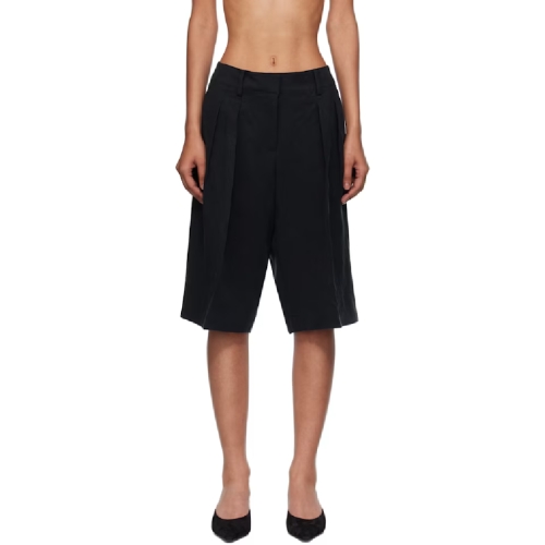 Frankie Shop 블랙 빌바오 플리츠 리넨 버뮤다 쇼츠 SHFS19771100 TP8592660