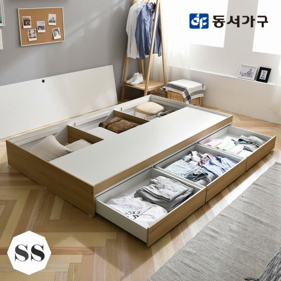 장인가구 하임 트리플 서랍 침대 SS+협탁 (매트별도)_이미지