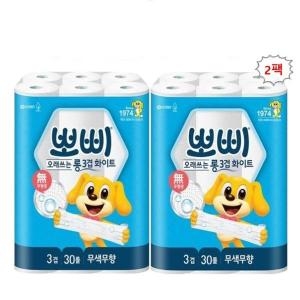  뽀삐 오래쓰는 롱 3겹 화이트 27m (30롤) [2팩]