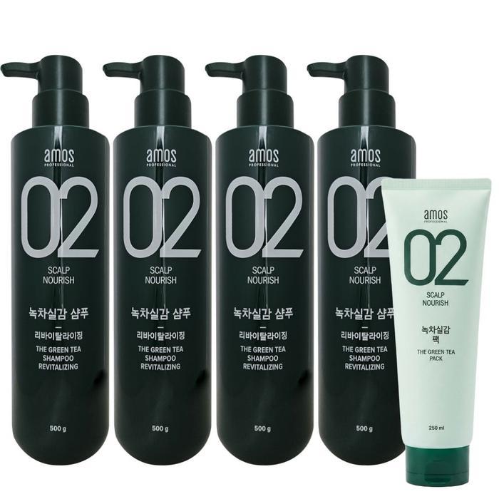 아모스프로페셔널 녹차실감 샴푸 리바이탈라이징 500g 4개+녹차실감 팩 250ml 5종세트_이미지