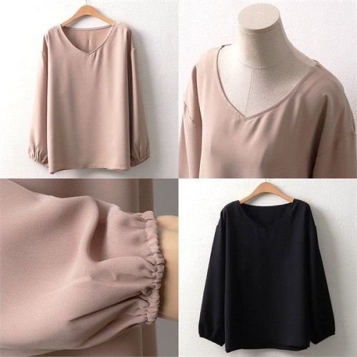 아이우먼 빅사이즈 여성 찰랑브이넥블라우스 WX79B49 큰옷_이미지