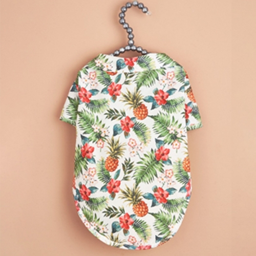 [불명] 1+1 하와이 스타일 강아지옷 셔츠 초록 꽃 파인애플 (XXL)