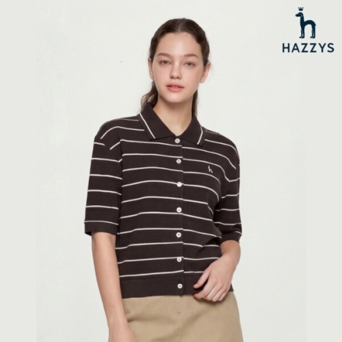 헤지스레이디스 여성 HSTS6B301 도비조직 반팔 폴로 가디건_이미지