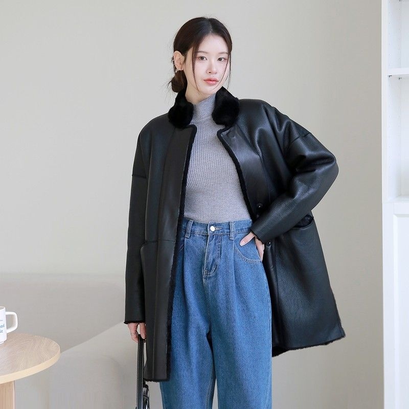 르포엠 CJ 헤린느 리버시블 무스탕 롱코트 394722