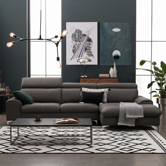 리바트 레체 카우치 헤드틸팅 천연가죽 소파 그레이 4인용_이미지