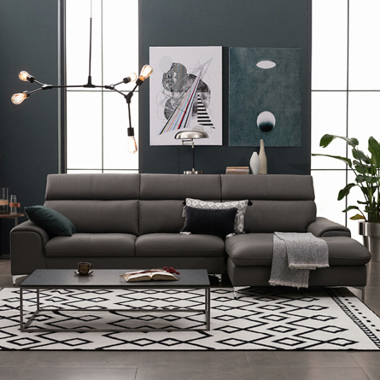 리바트 레체 카우치 헤드틸팅 천연가죽 소파 그레이 4인용_이미지