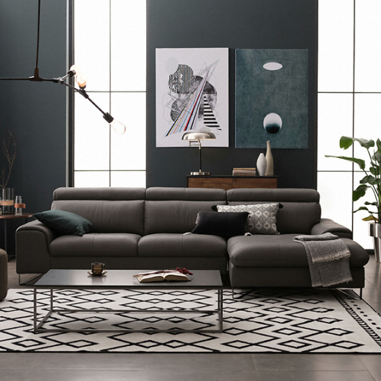 리바트 레체 카우치 헤드틸팅 천연가죽 소파 그레이 4인용_이미지