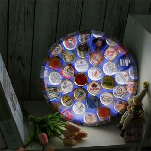 꾸밈 LED 다양한병맥주뚜껑 액자 무드등 35cm_이미지