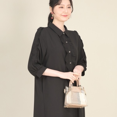  애비뉴투지 엄마옷 베르 플리츠 앞마이 소식 카라 여성 봄 가을 칠부 셔츠 정장 롱 원피스 K03521 FREE 블랙