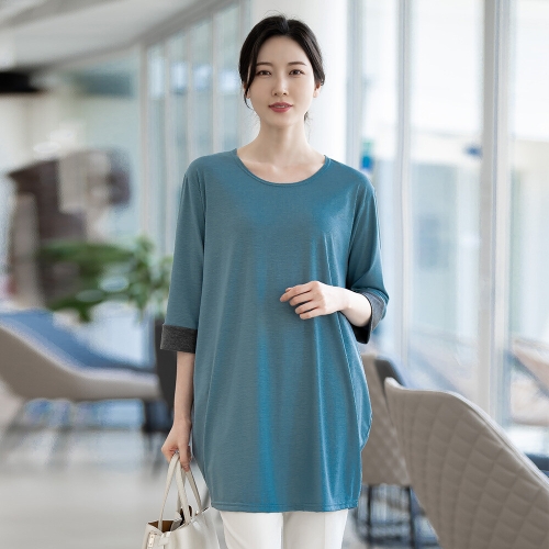 모슬린 엄마옷 7부 배색 루즈핏 티셔츠 TS613324 중년여성/50대/60대/70대/빅사이즈/할머니옷_이미지