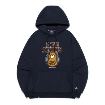 LEE 국내판 리 후리스 남녀공용 베어 그래픽 부클 아플리케 기모 후드 티셔츠 네이비 LE2504HD08NA S